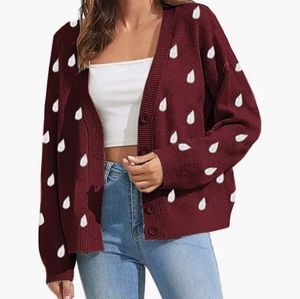 MISUMALLS Women's Cute Knit Cardigan Sweaters V Neck Long Sleeve Button Raindrop
